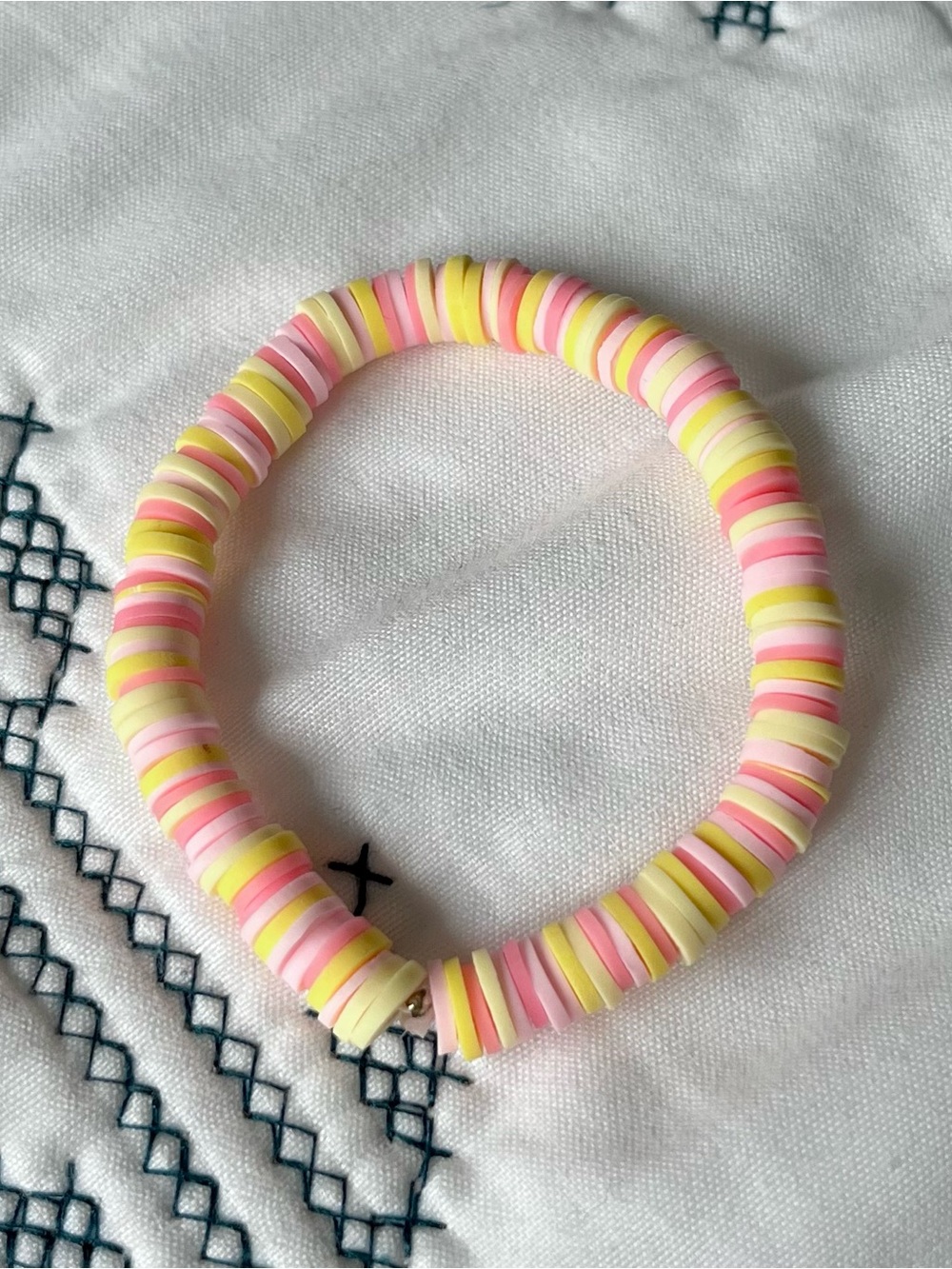 Pastel Pink & Yellow Beaded Stretch Bracelet